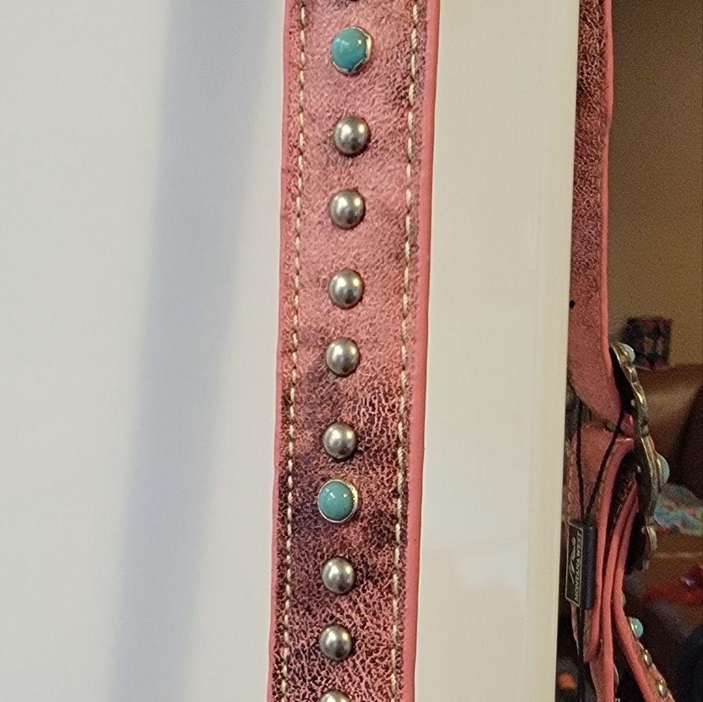 NWT Montana West Concealed Carry Pink Crossbody Turquoise, studs, Frindge - Picture 14 of 16